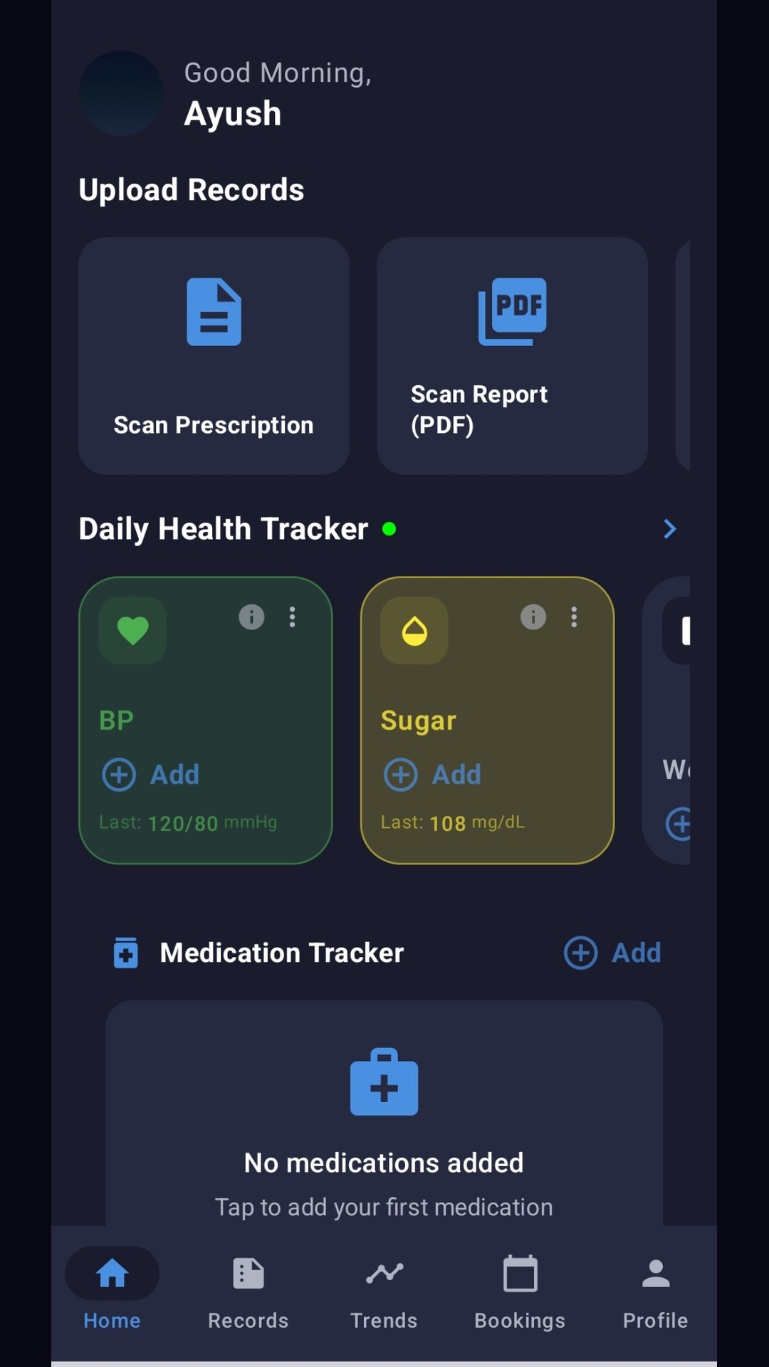 Zestful home screen showing daily health tracker